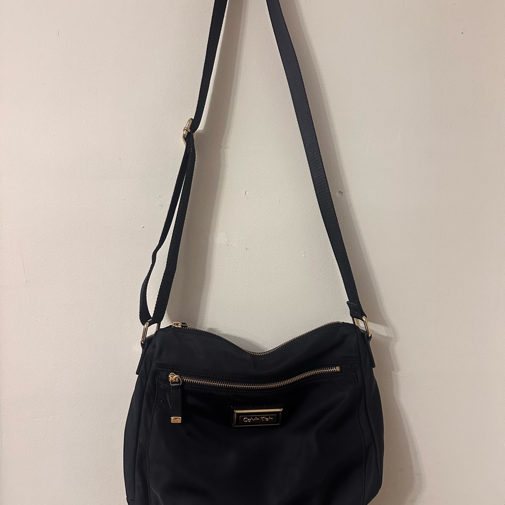 Calvin Klein Black Crossbody Shoulder Bag with Gold Hardware